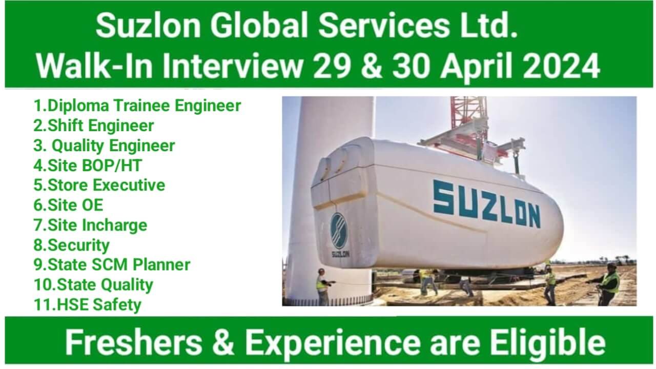 Suzlon Global Services Limited Walk-In Interview April 2024