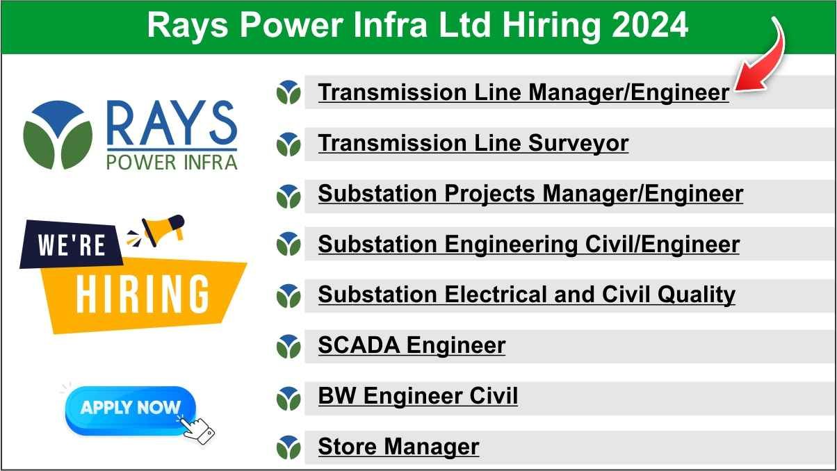 Rays Power Infra Ltd Hiring 2024 | Hiring for Multiple Positions | Civil and Electrical Engineering Jobs