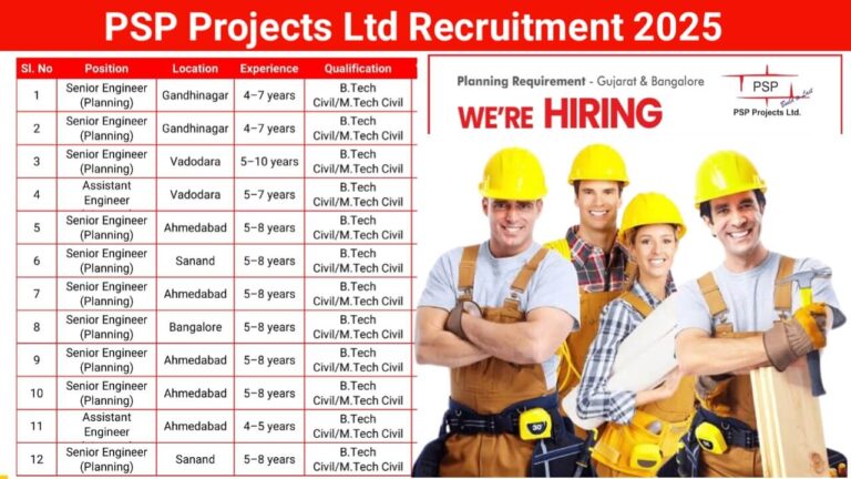 PSP Projects Ltd Recruitment January 2025 | Construction Jobs In Gujarat