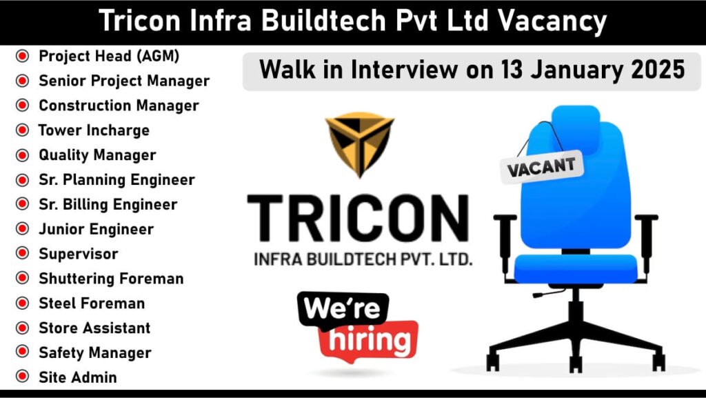 Tricon Infra Buildtech Pvt Ltd Walk-In Interview 2025 | Date: Monday, 13th January 2025