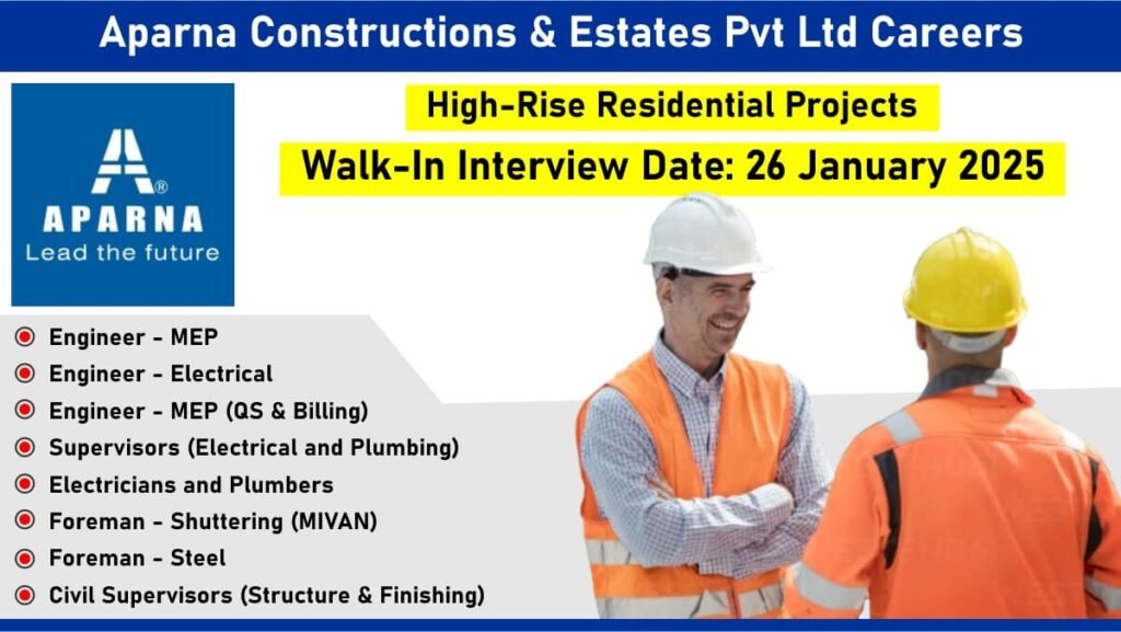 Aparna Constructions & Estates Latest Walk-In Interview | For Engineer, Supervisor, Foreman