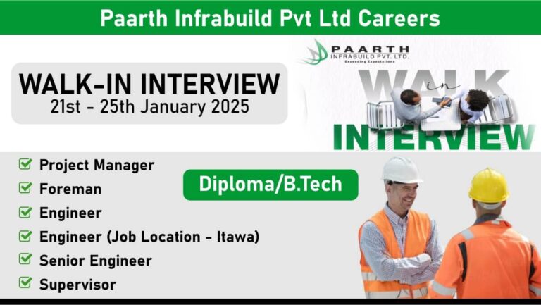 Paarth Infrabuild Pvt Ltd Walk-In Interview January 2025 | Interview Location Lucknow