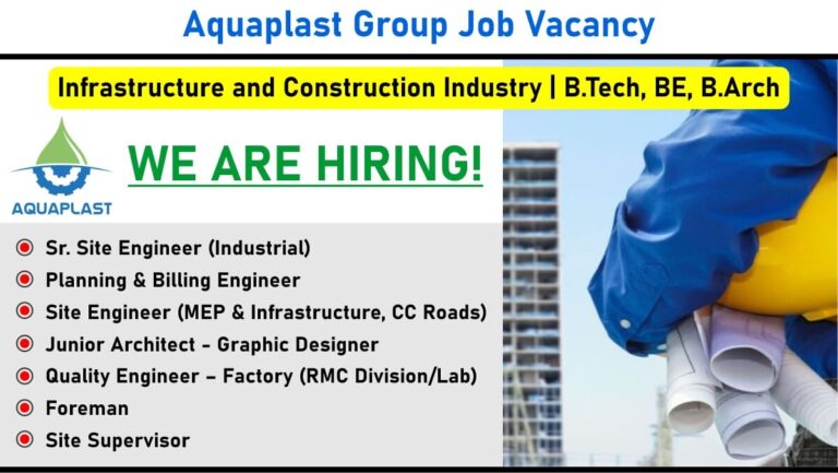 Aquaplast Group New Vacancy 2025 | For Site Supervisor, Sr. Site Engineer, Junior Architect, Foreman