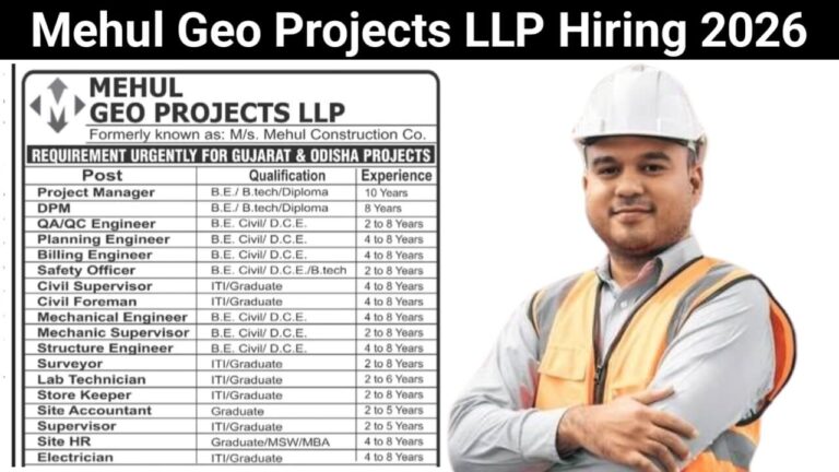 Mehul Geo Projects LLP Vacancy 2026 | Location: Gujarat and Odisha Project Sites