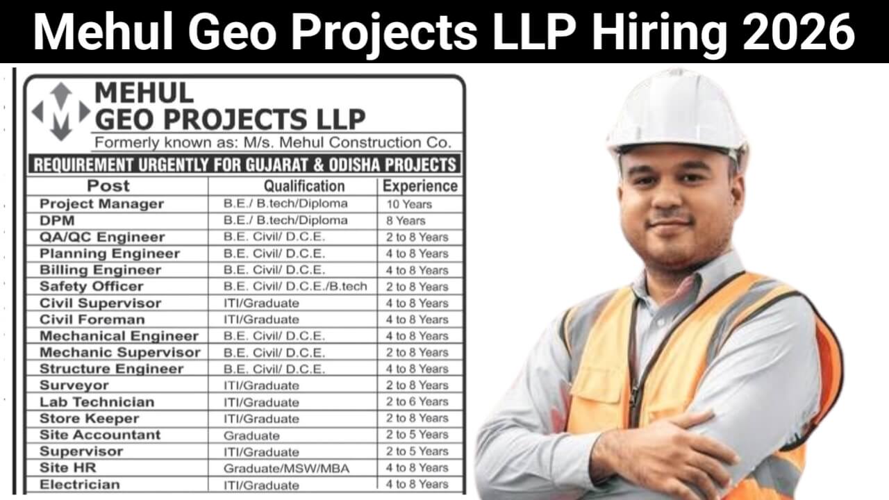 Mehul Geo Projects LLP Vacancy 2026 | Location: Gujarat and Odisha Project Sites