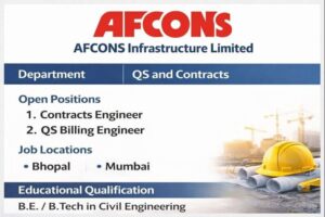 AFCONS Infrastructure Limited Recruitment 2026 | Contracts Engineer, QS Billing Engineer