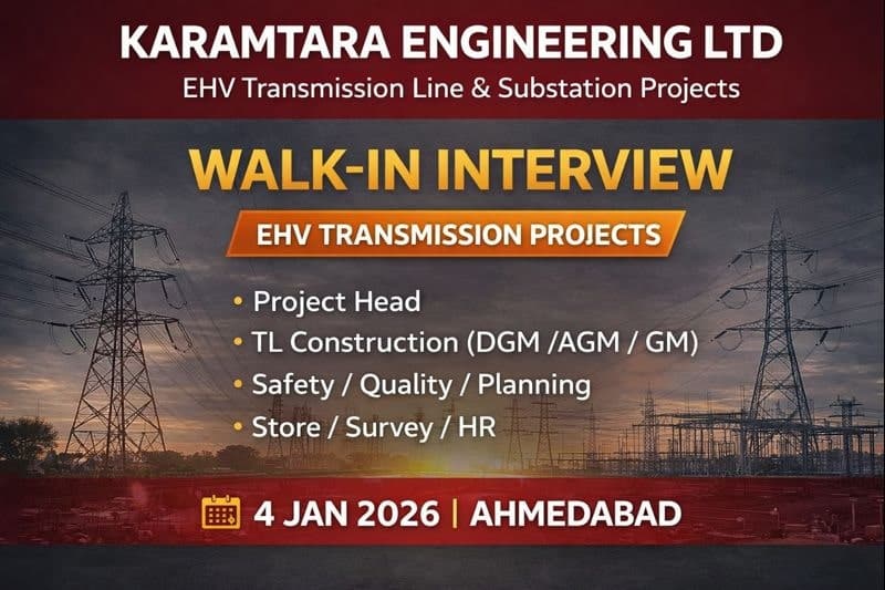 Karamtara Engineering Ltd Hiring 2026 | For EHV Transmission Line & Substation projects