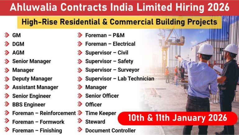 Ahluwalia Contracts India Limited Vacancy 2026 | Walk-In Interview On 10th & 11th January 2026 | Civil & MEP Jobs | Building Projects
